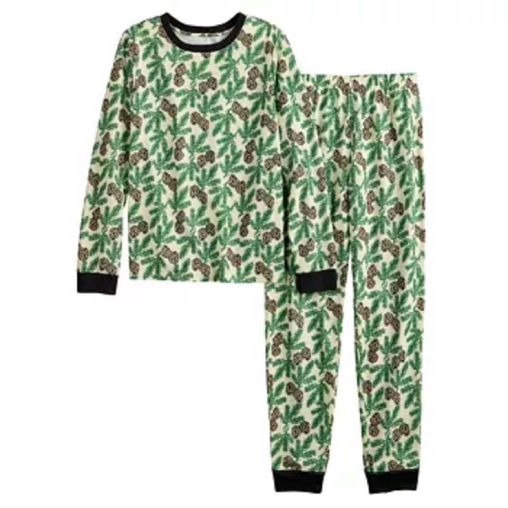 Jammies For Your Families Pine Needles & Snow Print Pajama Set:NWT: XS (6/6X)